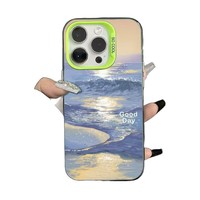 Coque de téléphone tendance avec motif vague de peinture à l'huile colorée argentée pour iPhone 15 Pro Max 14 13, cadre plaqué mode et dos mat