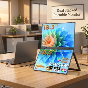จอภาพพกพาแบบซ้อนสองชั้นขนาด 18.5 นิ้ว FHD 1080P IPS พับได้ จอแสดงผลคู่ พอร์ต USB-C HD สำหรับแล็ปท็อป PS5 Xbox เกมมิ่ง และสำนักงาน - Product Image 1