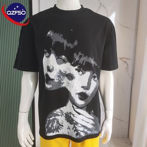 QZFSO T-shirt court personnalisé Boxy Fit 260Gsm coton surdimensionné T-shirt graphique en détresse Vintage DTG impression pour hommes - Product Image 1