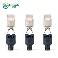 CAT7 SFTP Short Body RJ45 Modular Plug dengan Strain Relief, Pelindung Tembaga H65, Konektor Jaringan 10Gbps 8P8C