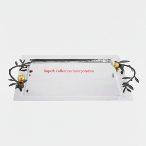 Plateau vintage en acier inoxydable plaqué or poignée de grenade pour servir des plats de présentation de desserts assiettes fournisseurs en gros - Product Image 1