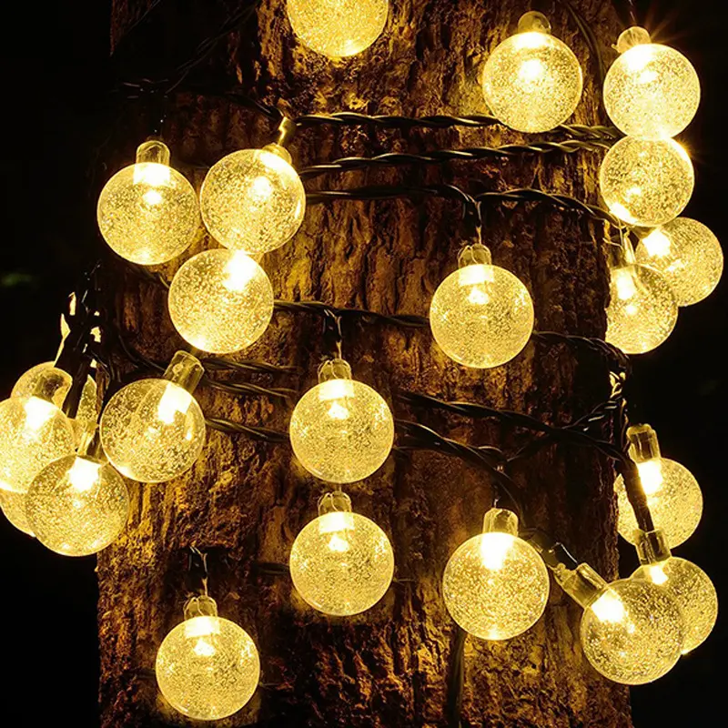 Guirlande d'ornements de noël, pompons suspendus d'extérieur pour arbre, boule de bulles solaires, maison, vente en gros, 50 m