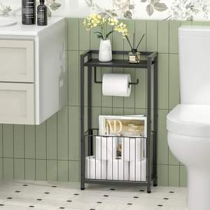 Toilet Paper <b>Holder</b> with <b>Storage</b> Shelf Bathroom Tissue Stand with Space for Phone All-in-One Toilet Roll Organizer - Product Image 1