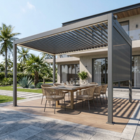 Pergola manuelle en acier à persiennes avec toit réglable et stores enrouleurs en aluminium pour restaurant et repas en plein air