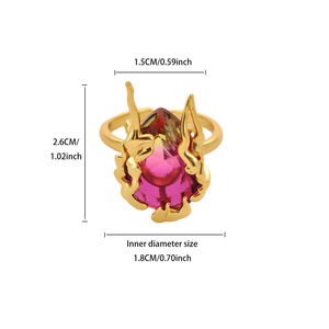 Anillo de zirconio con degradado de llama chapado en oro de 18 quilates, anillo de dedo ajustable abierto con gema de color, joyería de acero inoxidable para mujer - Product Image 5