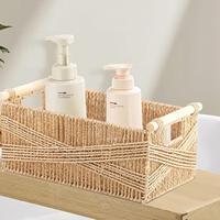 Cesta de Almacenamiento Rectangular de Cuerda de Papel Ecológica Moderna al por Mayor con Asas de Madera, Multiusos para el Hogar y Dormitorio