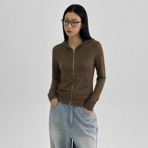 American Casual Zip Up Hoodie Slim Fit Slimming Long Sleeve <b>Layering</b> <b>Top</b> Spring Fall Light Jacket for Women - Product Image 1