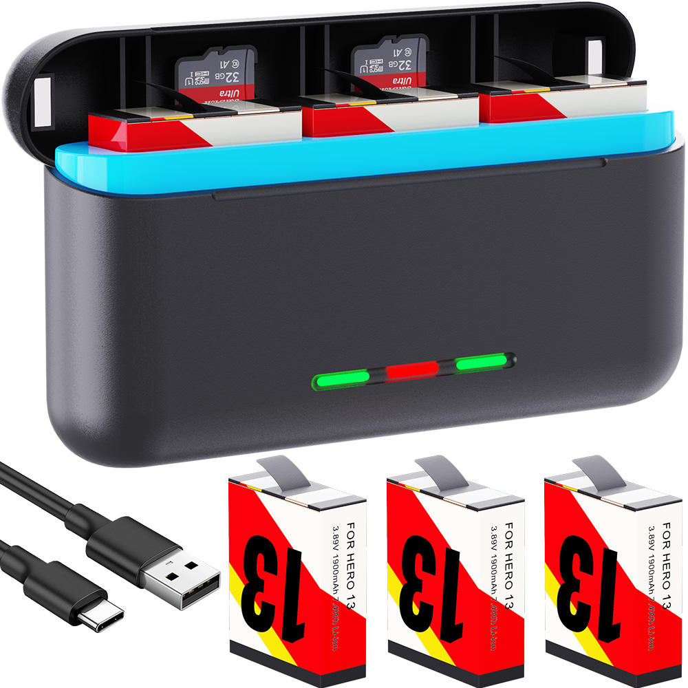 Hongdak 3-Channel Battery Charger Battery Charger Station Storage Charging Box for IGoPro Hero 13 Accessories