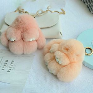 8cm Kawaii Màu Hồng Bunny lông Rex thỏ Pompom Búp bê mặt dây chuyền Thú nhồi bông sang trọng thỏ Móc khóa đồ chơi xe túi ví quyến rũ vòng chìa khóa - Product Image 4