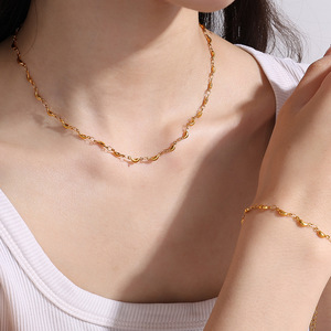 Conjunto de Collar con Forma de Gota de Agua, Acero Inoxidable, Chapado en Oro de 18k, Joyería de Fiesta para Mujer, Accesorio de Moda - Product Image 4