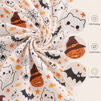 Tissu en coton léger 65 g/m² imprimé numériquement personnalisé, motif citrouille fantôme d'Halloween mignon, idéal pour les vêtements pour enfants et les loisirs créatifs
