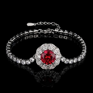 High Quality Jewelry Eco-friendly <b>Copper</b> Insert 10MM Red Corundum Zircon Flower <b>Bracelet</b> for Romantic Bridal Looks - Product Image 3