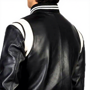Chaqueta Varsity de Cuero PU Negra para Hombre, Cuello Camisero, Cierre de Botones, Color Sólido, Manga Regular, Ropa Exterior Informal de Otoño - Product Image 5