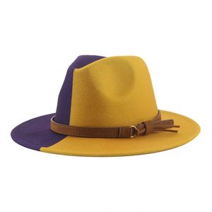 Chapeau Fedora en feutre à large bord avec logo personnalisé, élégant et vintage, décoré de plumes, léger, protection solaire pour hommes et femmes, automne-hiver - Product Image 6