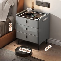 Mesita de noche moderna de lujo con carga inalámbrica y USB, muebles de madera inteligentes para el hogar o el hotel con función de almacenamiento