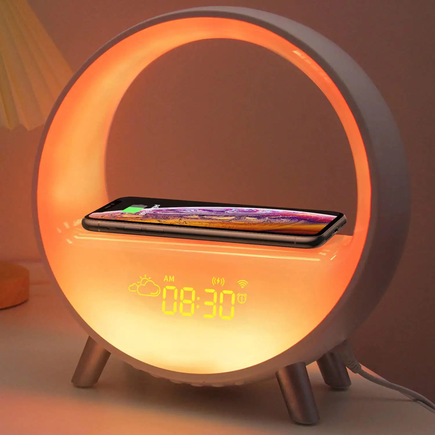 Alarm Clock 15W Wireless Charger Station App Control RGB Atmosphere Night Light Speaker For Iphone 14 for Samsung for Xiaomi