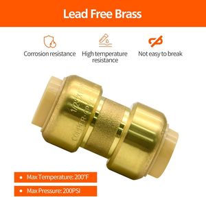 Brass Smooth Surface Push-to-<strong>Connect</strong> Plumbing Fittings 1/<strong>2</strong>" Pushfit Straight Fittings with Disconnect Clip 3-Piece <strong>Set</strong> - Product Image 5