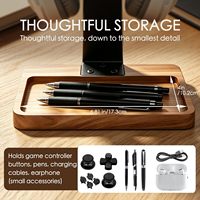 Supports pour casques en bois d'acacia avec support pour manette et base de rangement, support pour casque de jeu, organisateur de bureau pour accessoires de jeu