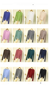 T-Shirt da <span class=keywords><strong>Donna</strong></span> Autunnale in Modal Stile Ampio, <span class=keywords><strong>Maglietta</strong></span> Basica a Tinta Unita, Top Femminile a Maniche Lunghe con Scollo a O, 16 Colori, Top Aderente - Product Image 4