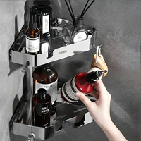 Étagère de douche d'angle triangulaire en acier inoxydable 304, fixation murale adhésive sans perçage, organisateur de salle de bain