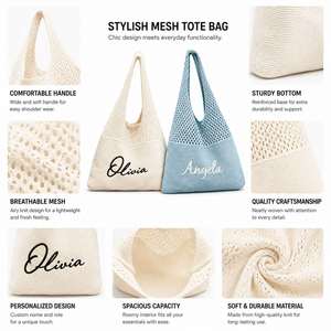 Personalized Beach <b>Bag</b> Custom Crochet <b>Tote</b> <b>Bag</b> with Name, Hollow Out <b>Knitted</b> Summer Shoulder <b>Bags</b>, Bachelorette Party Gift - Product Image 6