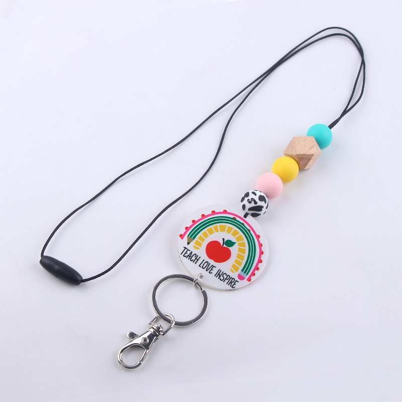 Customized New ID Badge Lanyard Wooden Beaded Lanyard Teacher Lanyard Gift Image 4