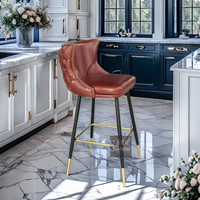 Chaise de bar haute en cuir véritable, marron, avec boutons capitonnés, pour comptoir de bar ou salle à manger – Meuble stable et très demandé