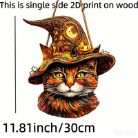 Panneau décoratif mural en bois 2D fait main et durable pour Halloween, motif chat en chapeau, pour porte d'entrée et usage intérieur