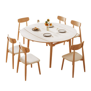 Solid Wood Extendable <b>Dining</b> <b>Table</b> <b>Round</b> Shape Combination Structure For <b>Dining</b> Room Home Use - Product Image 4