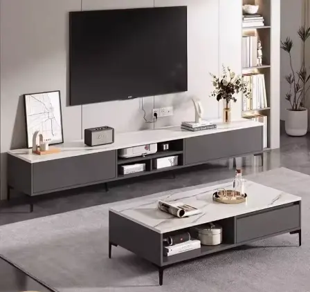 XY Best TV stand Simple modern living room household floor light luxury Italian rock panel TV cabinet coffee table combination