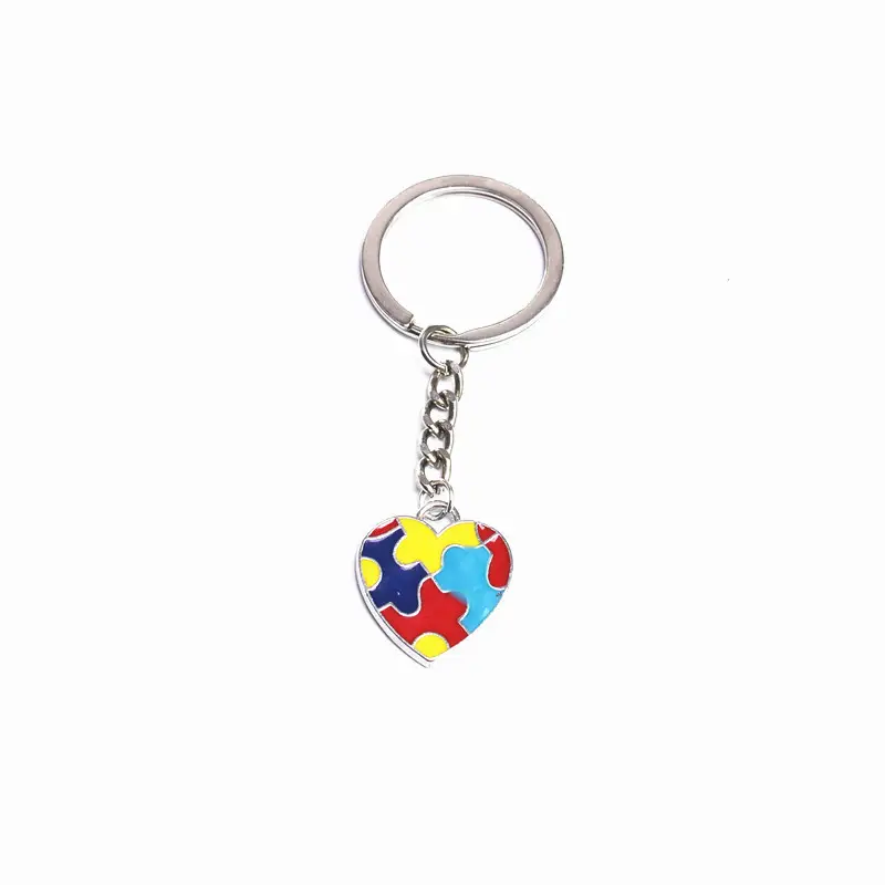 Wholesale Promotion Autism Awareness Keychains Colorful Puzzle Piece Key Ring Personalized Cheap Price Metal Key Chains Ring