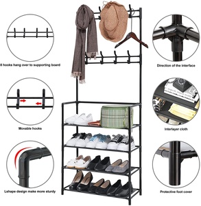 <span class=keywords><strong>Perchero</strong></span> de entrada con banco para zapatos, diseño 3 en 1, estante de almacenamiento metálico con espacio para bolsos, abrigos, sombreros y paraguas - Product Image 3