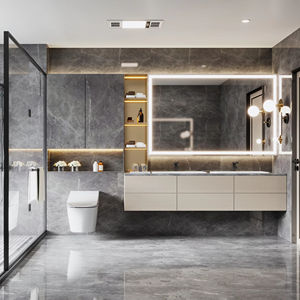 Custom Water Resistant Modern <b>Wall</b>-Mounted Double Sink Vanity Set with LED <b>Mirror</b> Durable Artificial Stone <b>Bathroom</b> <b>Cabinet</b> - Product Image 1