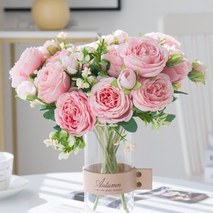 Flores Simuladas com 5 Cabeças, Novas Peônias, 4 Buquês de Rosas Pequenas, Flores Artificiais, Buquês Portáteis para Decoração de Sala de Estar - Product Image 1