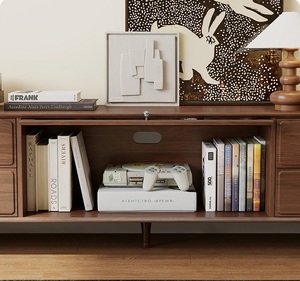 ตู้วางทีวีห้องนั่งเล่นไม้วอลนัทสีดำ ปรับขนาดได้ ไม้แท้ ดีไซน์มินิมอล ประหยัดพื้นที่ ผลิตด้วยมือ พร้อมลิ้นชักและตู้เก็บของอเนกประสงค์ - Product Image 3