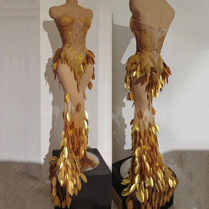 Luxury Style <strong>Gold</strong> Halter Feather Sequin <strong>Dress</strong> Beauty Pageant Walk Show <strong>Dress</strong> <strong>Party</strong> Banquet Birthday Fitted Evening <strong>Party</strong> <strong>Dress</strong> - Product Image 4