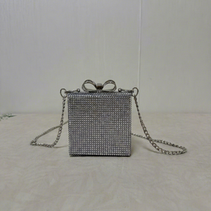Square Beaded Evening Clutch with Chain Strap Sparkling Metallic Rhinestone Handbag for Party Fashion Elegant Large Capacity - Product Image 1