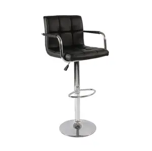 Adjustable ModernHigh Back Leather Barstool Swivel Counter Height Tall Barstool with Back Rest Arms Leather Swivel Chair