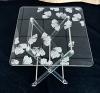 Ensemble de table basse moderne pliable en acrylique 4 pièces avec impression soyeuse sur le dessus pour appartement et mobilier de salle à manger/salon