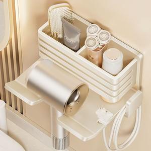 Support mural de luxe pour sèche-cheveux, étagère d'angle de salle de bain durable, rectangulaire, blanc crème, gris anthracite, noir - Product Image 4