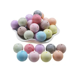 Perles rondes en silicone sans BPA, amples, de couleur marbre, pour la fabrication de bijoux, taille 10mm/12mm/15mm/20mm, pour bricolage, 100 pièces