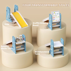 Toboggan 4 en 1 en plastique pour bébé avec toboggans, jouets de dessin, blocs de construction, <span class=keywords><strong>table</strong></span> d'étude, toboggan, intérieur - Product Image 3