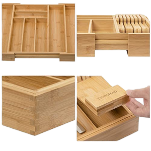 Hộp đựng dao kéo bằng gỗ, có thể mở rộng, bằng tre, có ngăn đựng dao rời và vách ngăn - Product Image 4