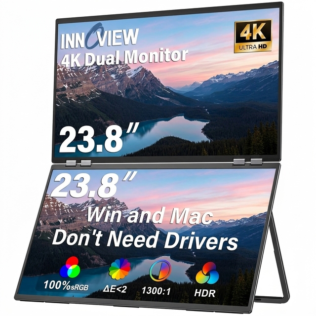 Portable Dual Monitor 23.8 Inch 4K UHD 60Hz Foldable Laptop Display Type C  Connectivity External Second Screen