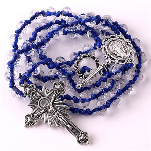 Joyería religiosa <span class=keywords><strong>de</strong></span> 6x8mm para mujer, cuentas <span class=keywords><strong>de</strong></span> <span class=keywords><strong>cristal</strong></span> transparente, azul, collar con cordón, <span class=keywords><strong>2022</strong></span> - Product Image 4