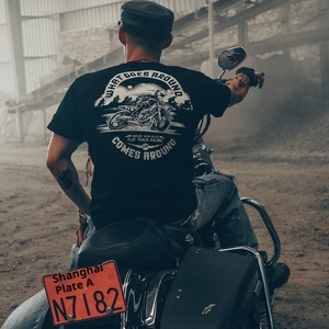 <span class=keywords><strong>T</strong></span>-<span class=keywords><strong>shirt</strong></span> a maniche corte da ciclismo da uomo, abbigliamento da lavoro per motociclisti, stampa serigrafica, motivo teschi in cotone puro nero per strada - Product Image 3