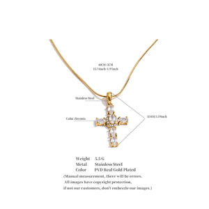 JINYOU 1854 Collar con Colgante de Cruz de Circonita Cúbica de Acero Inoxidable al por Mayor, Joyería para Uso Diario - Product Image 6