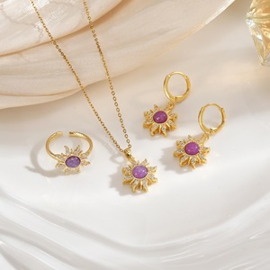 Fashion Personalized Copper Sunflower <strong>Opal</strong> Bamboo Chain Pendant <strong>Necklace</strong> Creative Retro Trend Party Jewelry Set - Product Image 1
