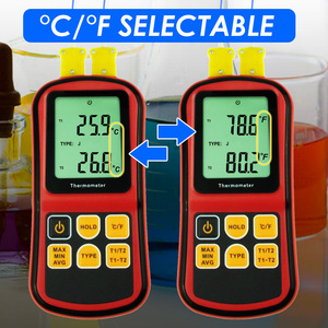 Thermomètre numérique à double canal pour thermocouples K J T E R S N, haute précision, maintien des données de température, arrêt automatique, T1 T2 LCD OEM GM1312 - Product Image 2