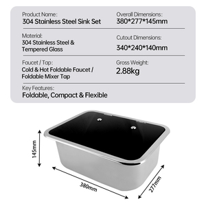 Fregadero para RV de Acero Inoxidable con Tapa de Vidrio y Grifo de Agua Fría y Caliente para Autocaravanas, Caravanas y Embarcaciones - Product Image 4